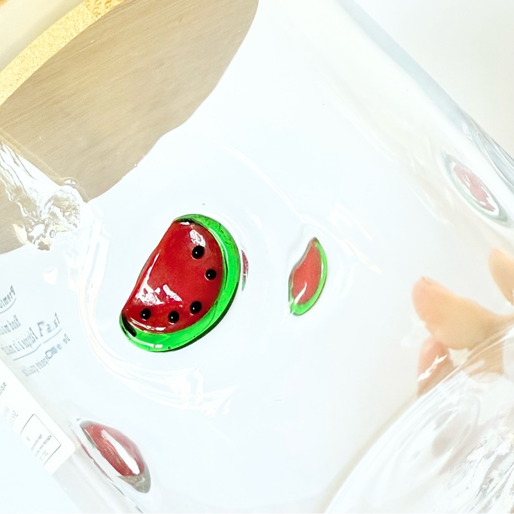 NWT Handblown Glass Storage Jar with Bamboo Lid– Watermelon Slice Design - Picture 3 of 6